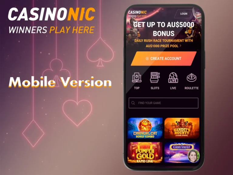 Casinonic Mobile App Interface on a smartphone