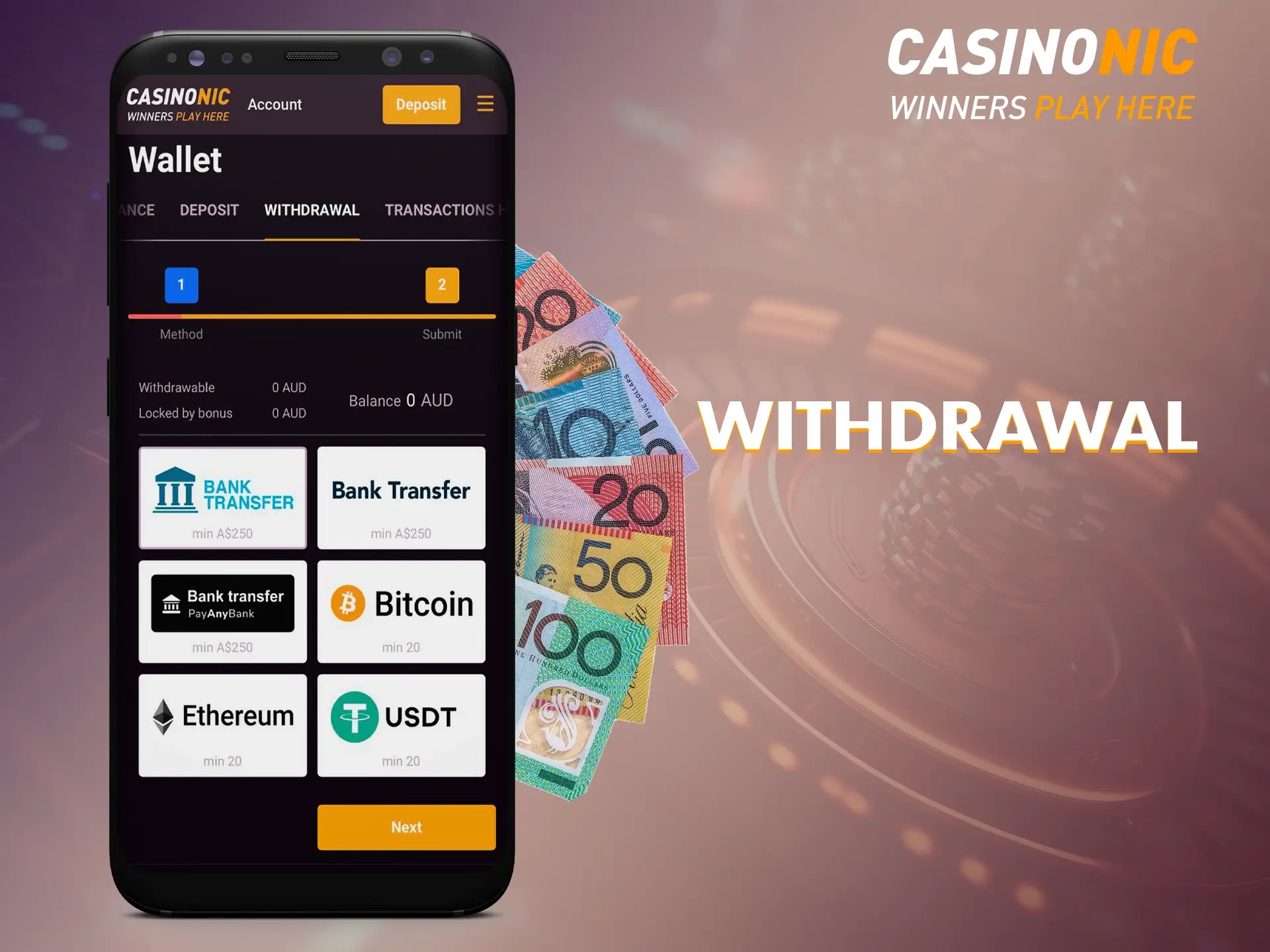 At Casinonic Casino, you can withdraw your winnings quickly and conveniently.