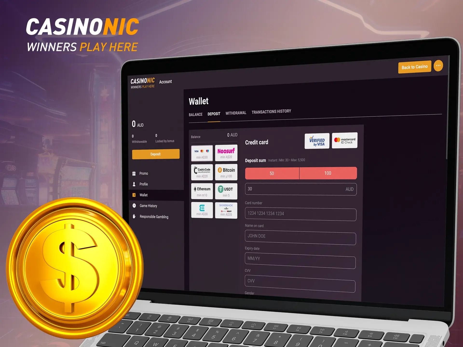 At Casinonic Casino, you may notice a large number of ways to fund your account.