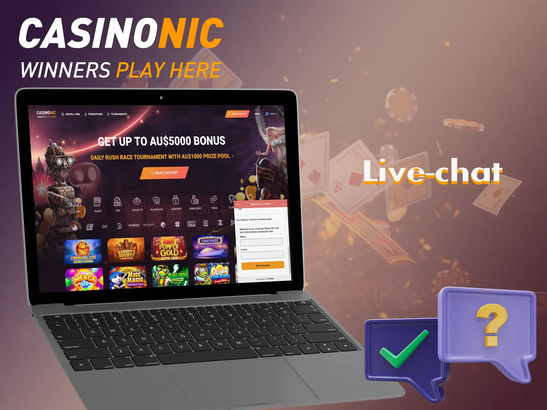 Casinonic's team of casino professionals are always on call and ready to help you in any situation.