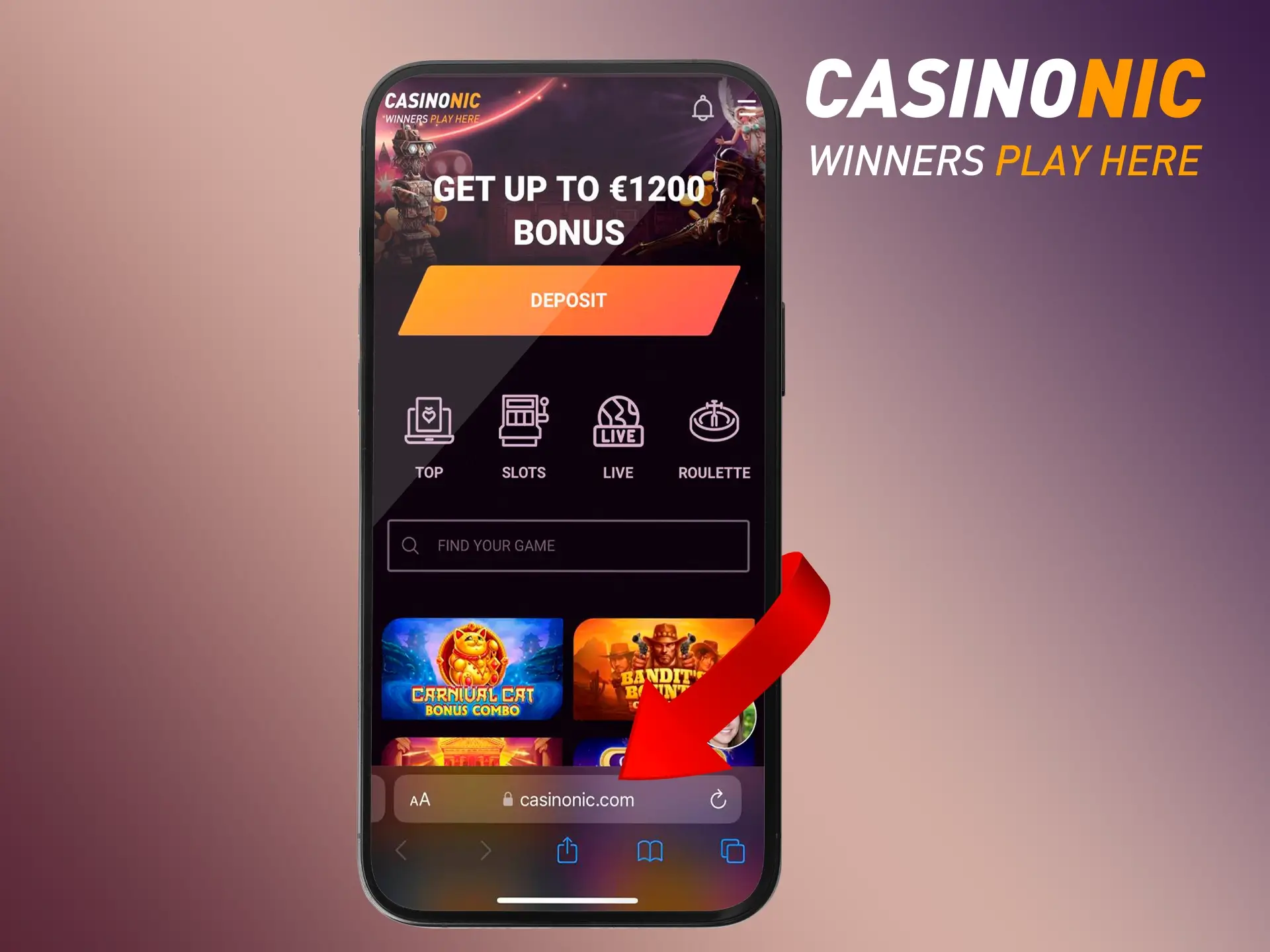 Type Casinonic casino site into the address bar of your browser.