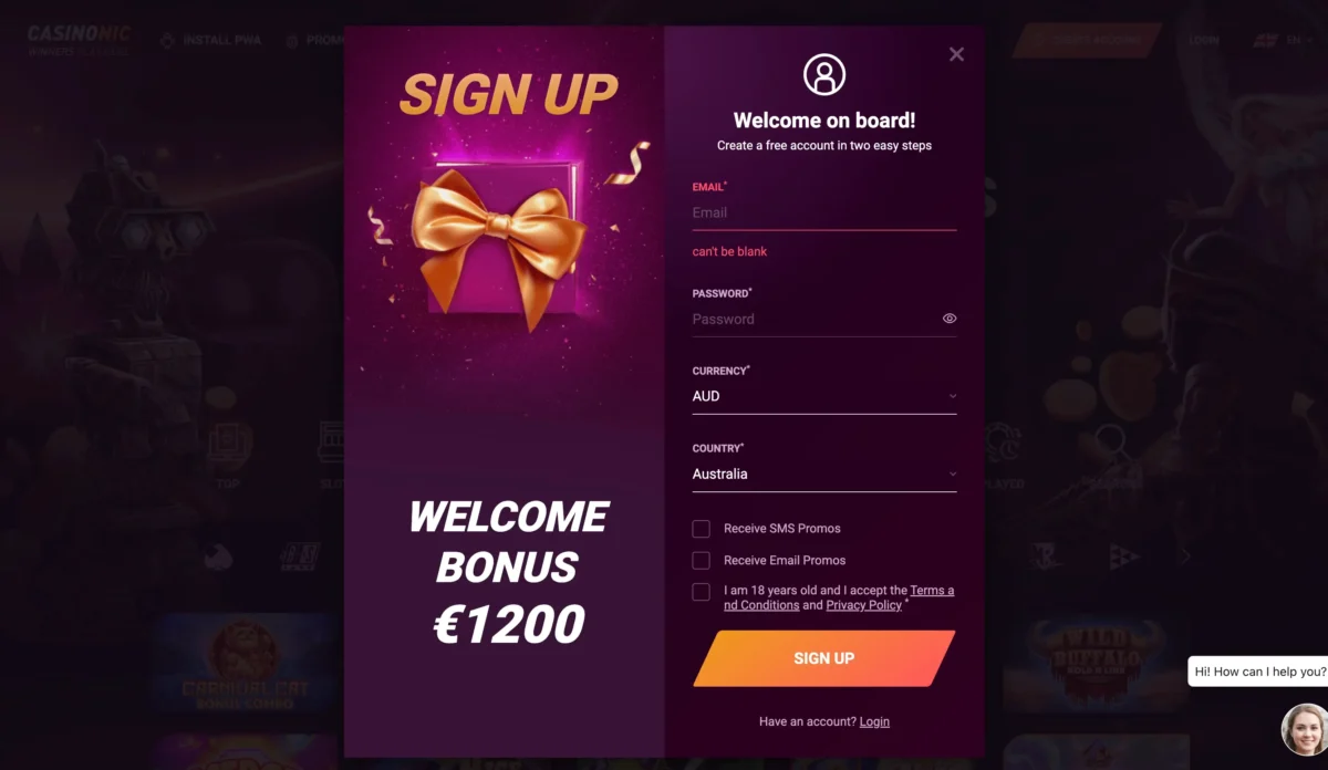 Casinonic Registration