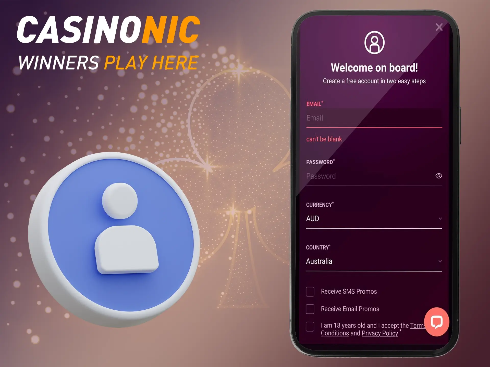 Register at Casinonic from anywhere with your cell phone at hand.