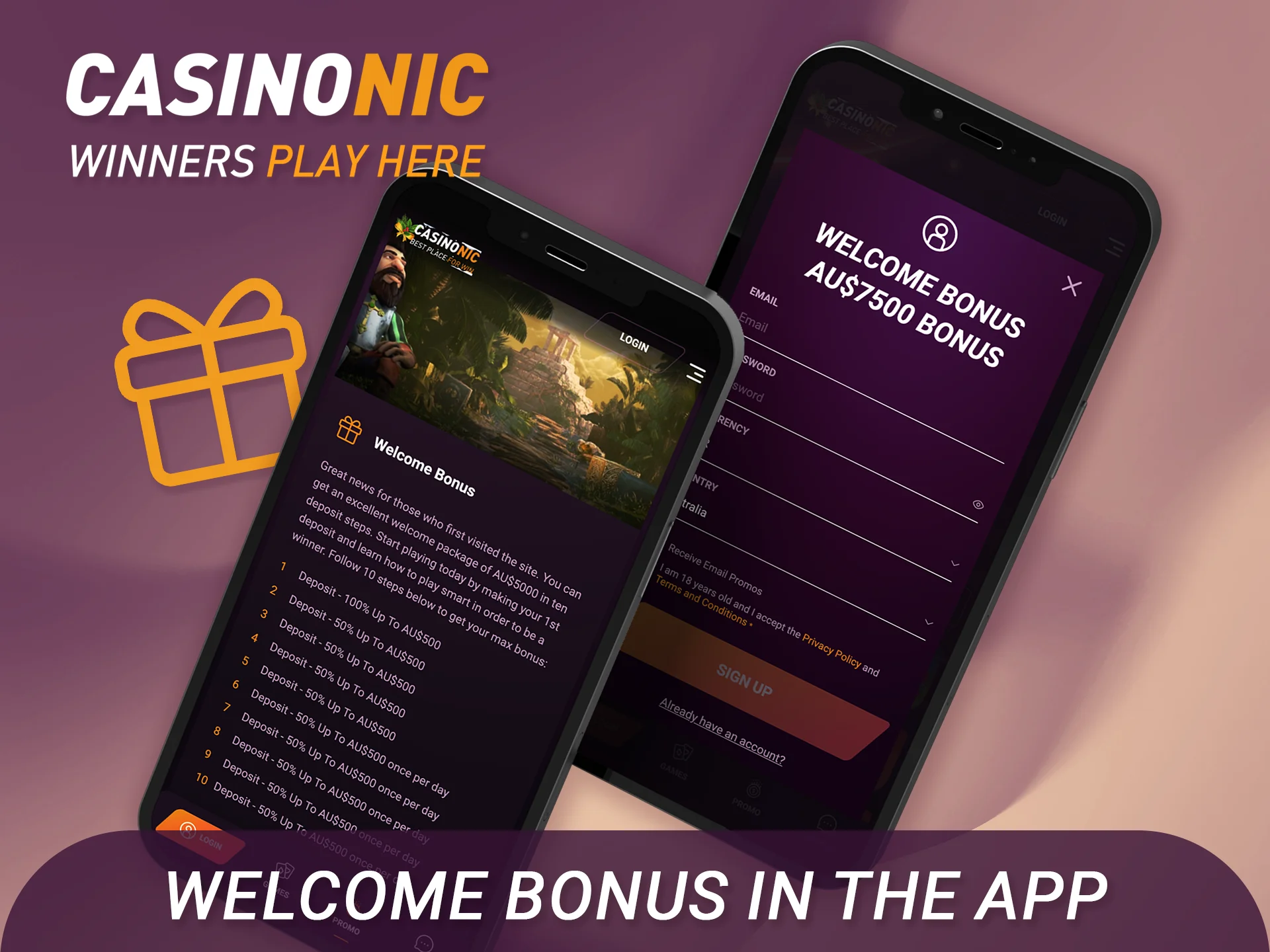 Claim a generous welcome bonus for new users in Casinonic app.