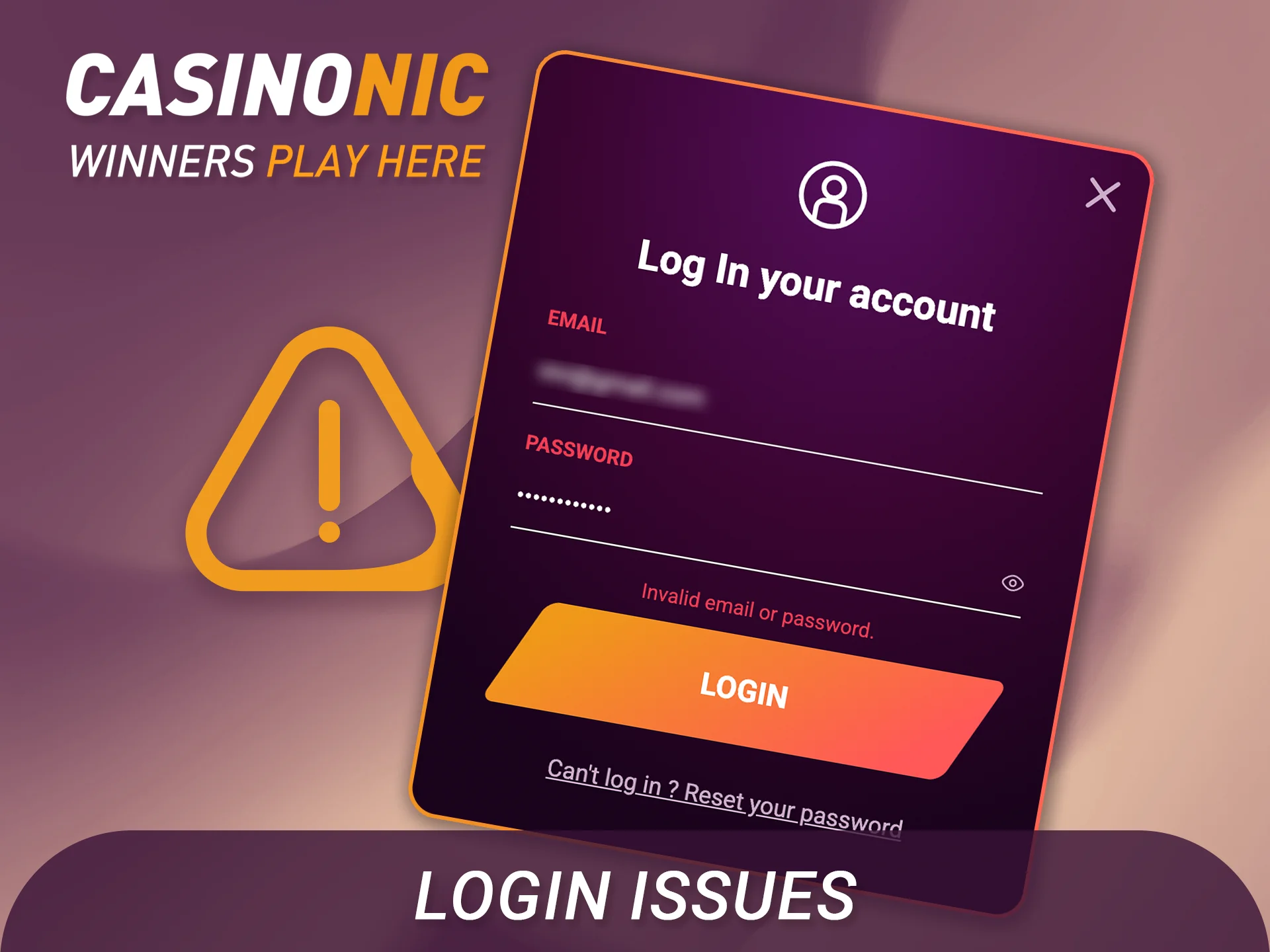 Troubleshoot common login issues to access your Casinonic account profile.