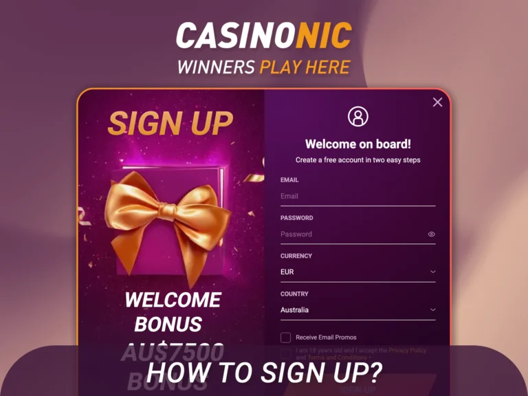Casinonic registration page interface