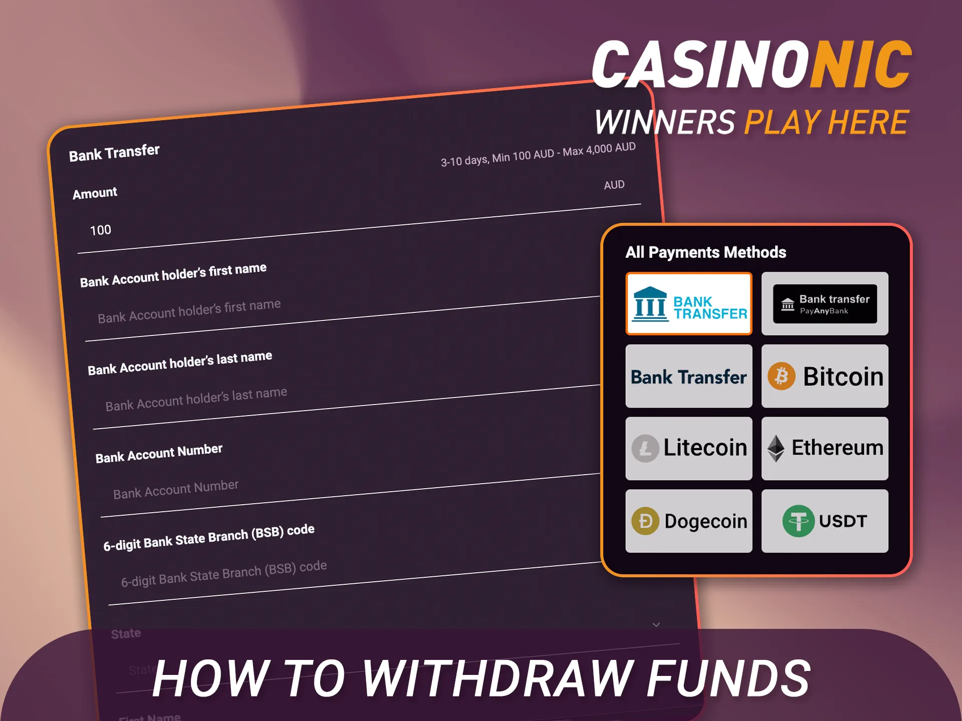 Learn how to withdraw funds from Casinonic using secure payment methods.