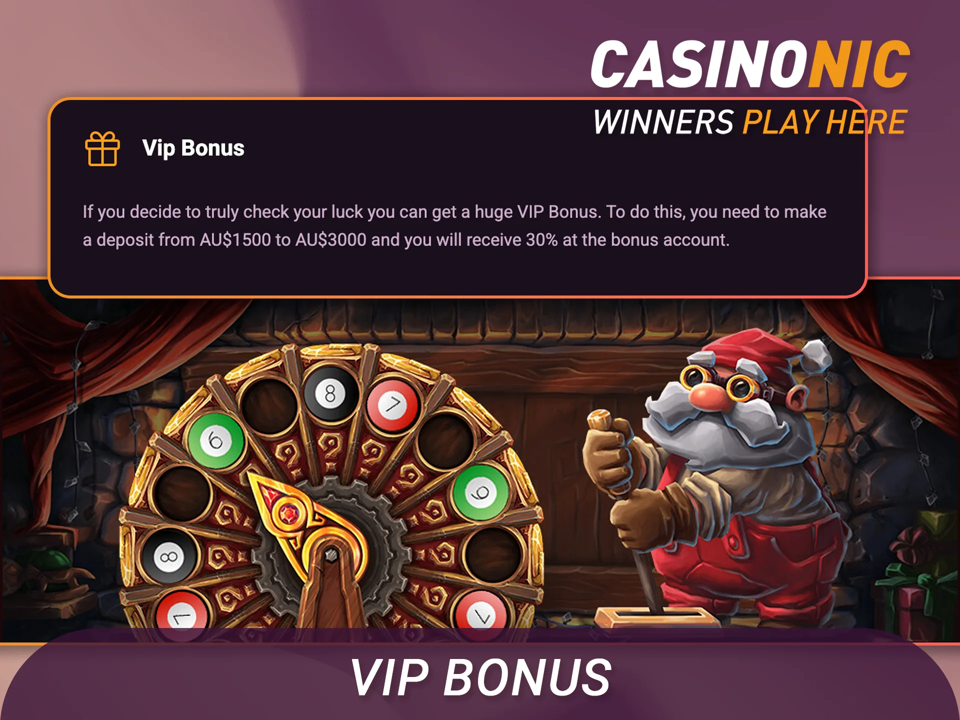 Join the elite club and receive a special Casinonic bonus.