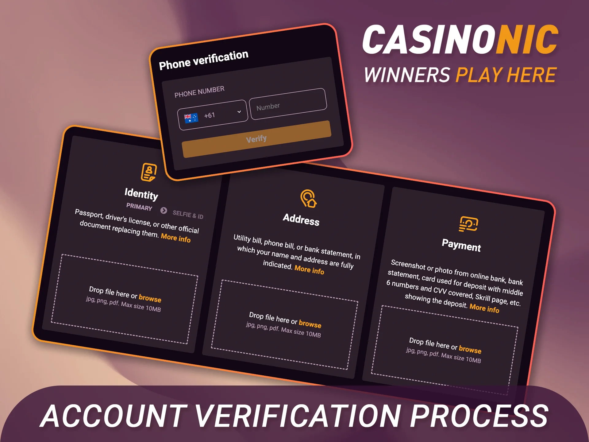 Follow the official Casinonic account verification process to secure your funds.
