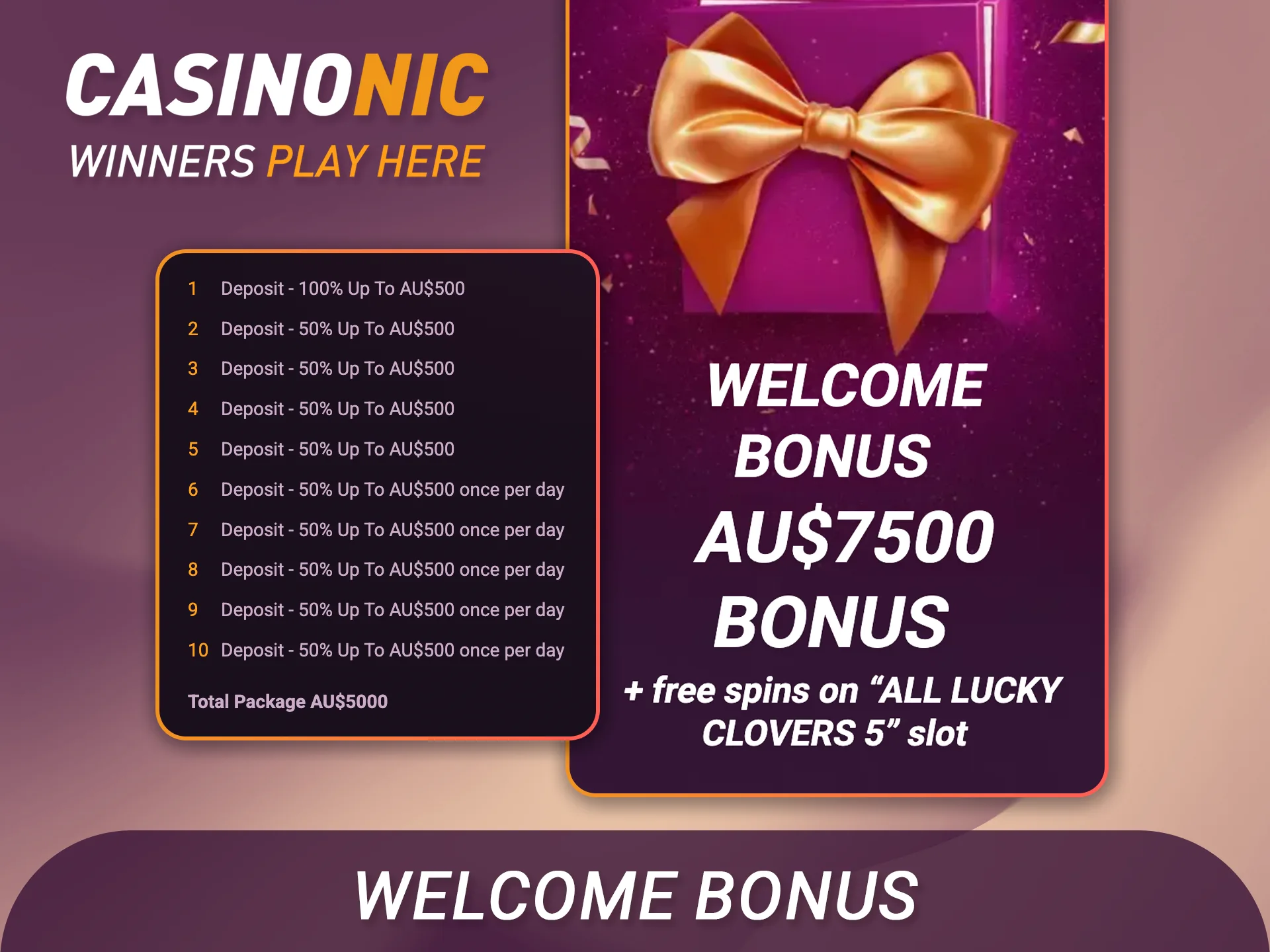 Claim your Casinonic welcome bonus after registration to boost your balance.