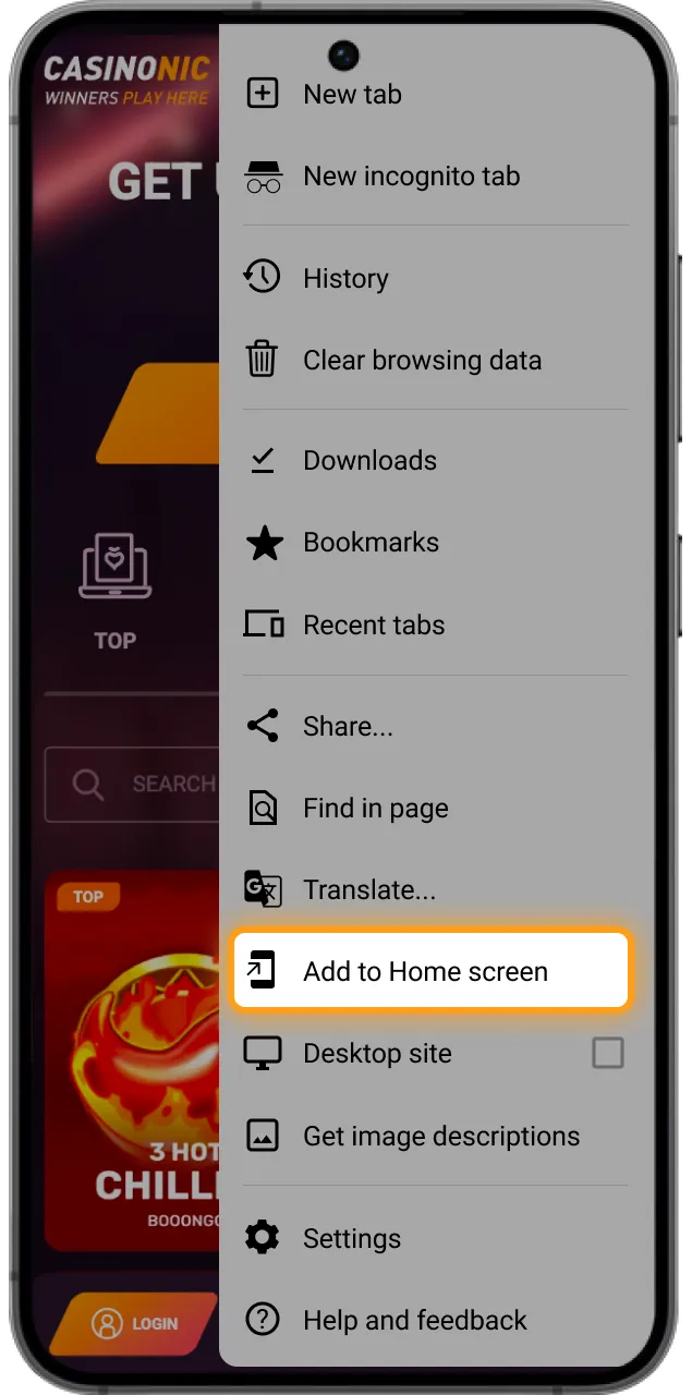 Start downloading Casinonic online casino to your Android phone.