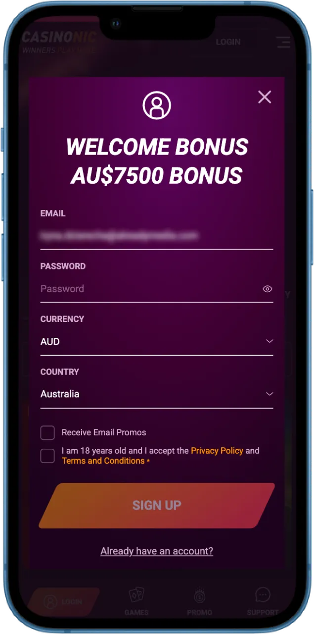 Register to access all games at Casinonic.
